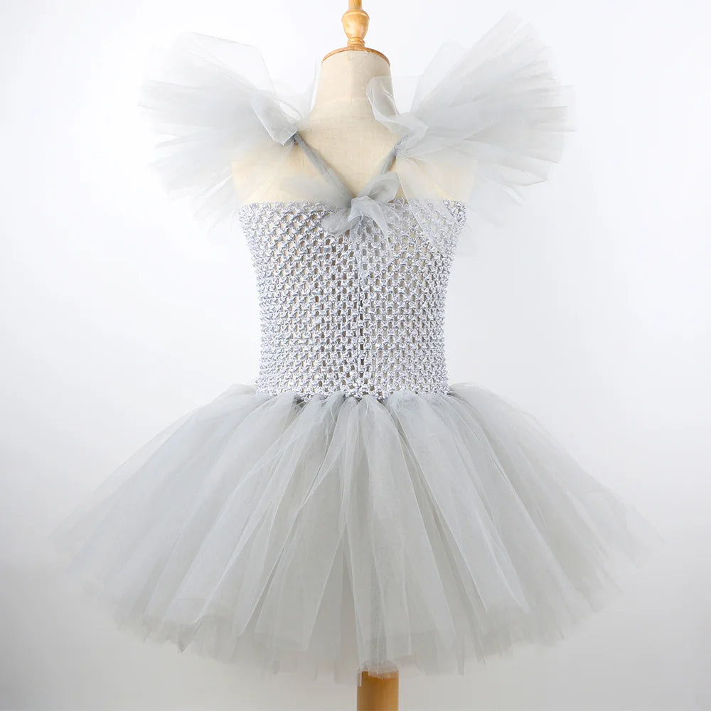 HJTT Creepy Clown Costume for Girls Halloween Tutu Dress Grey Red Scary Clown Outfit Kids Carnival Party Fancy Dress Up Clothes