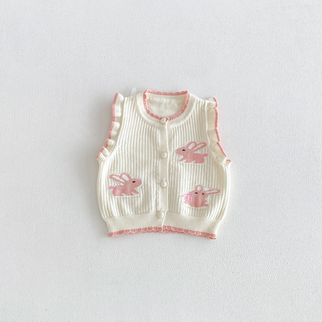Girls' Vest, Knit Cardigan Top for baby, cartoon Round-Neck Backless Vest, Stylish and Cute Rabbit Vest
