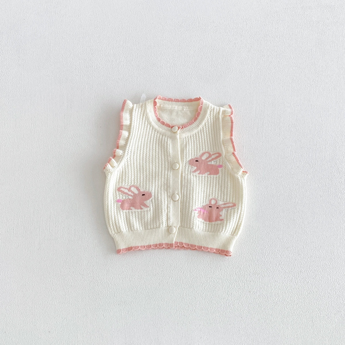 Girls' Vest, Knit Cardigan Top for baby, cartoon Round-Neck Backless Vest, Stylish and Cute Rabbit Vest