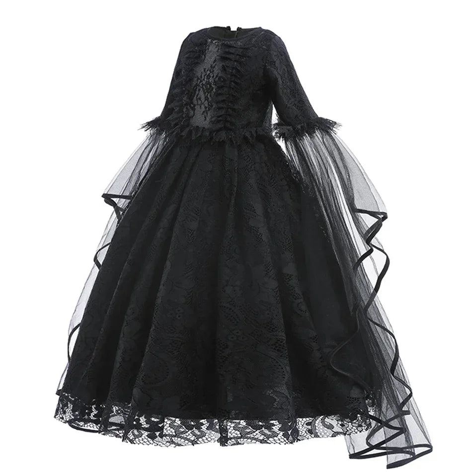 Maleficent Costume Girl Girls Halloween Costume Cosplay Evil Queen Black Mesh Children Carnival Party Wand Demonic Witch Dress