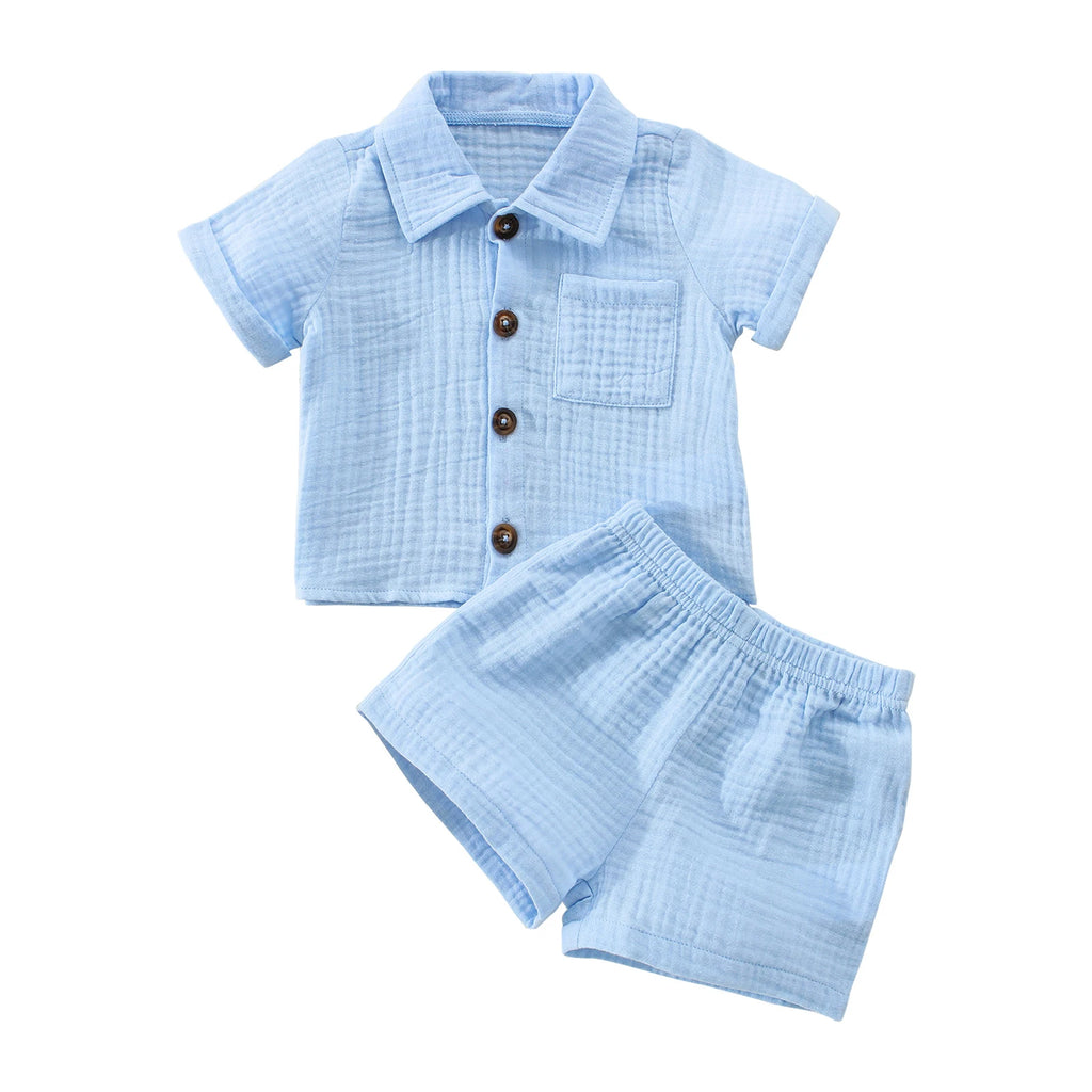 VISgogo 0-3 Years Baby Boys Girls Clothes Sets Infant Newborn Short Sleeve T-shirt Short Pants Summer Solid Color Casual Outfit