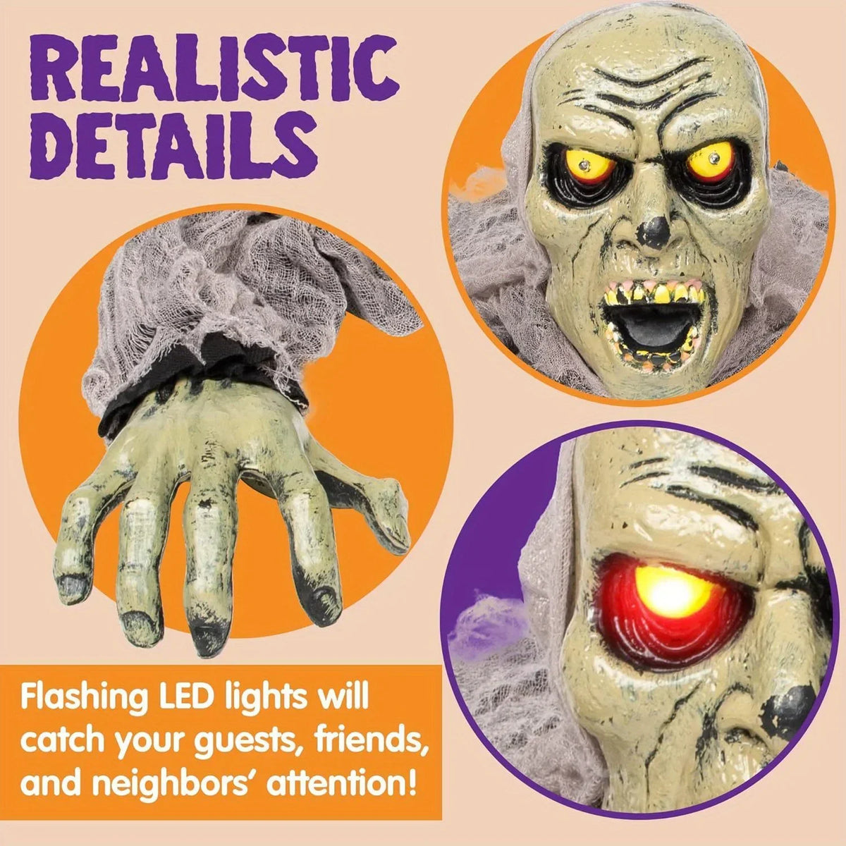 Groundbreaker Zombie with Sound and Flashing Eyes Halloween Decor for Halloween Yard Garden Outdoor Indoor Decorations, Photobooth Props