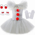 HJTT Creepy Clown Costume for Girls Halloween Tutu Dress Grey Red Scary Clown Outfit Kids Carnival Party Fancy Dress Up Clothes