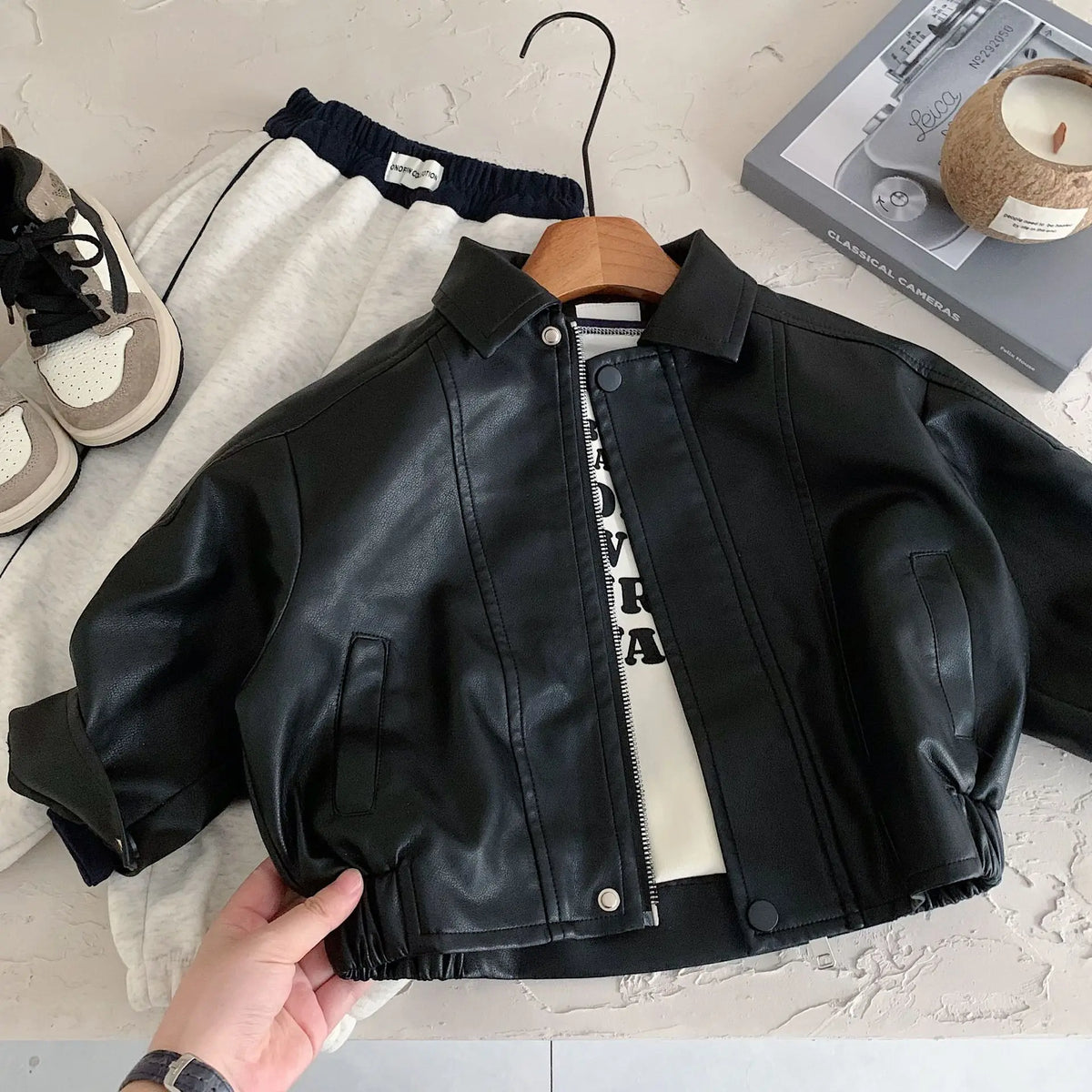 Children Leather Jacket 2026 Autumn and Winter New Product Cool Splicing Jacket Thick Top Fashionable Daily Versatile