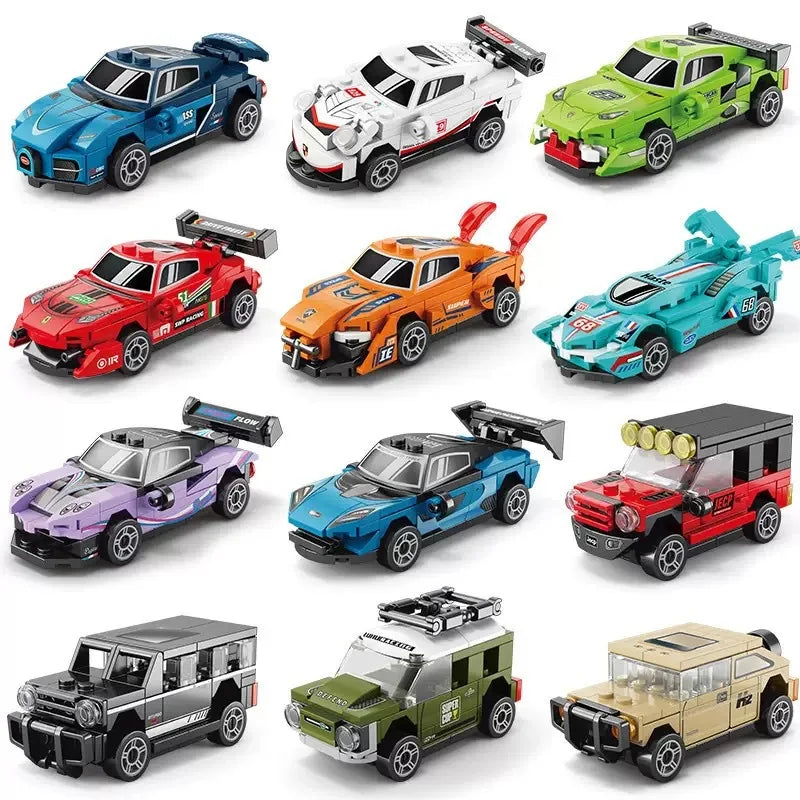 Pull back car Building Block Children Cartoon Character lega toys For Children Birthday Gifts