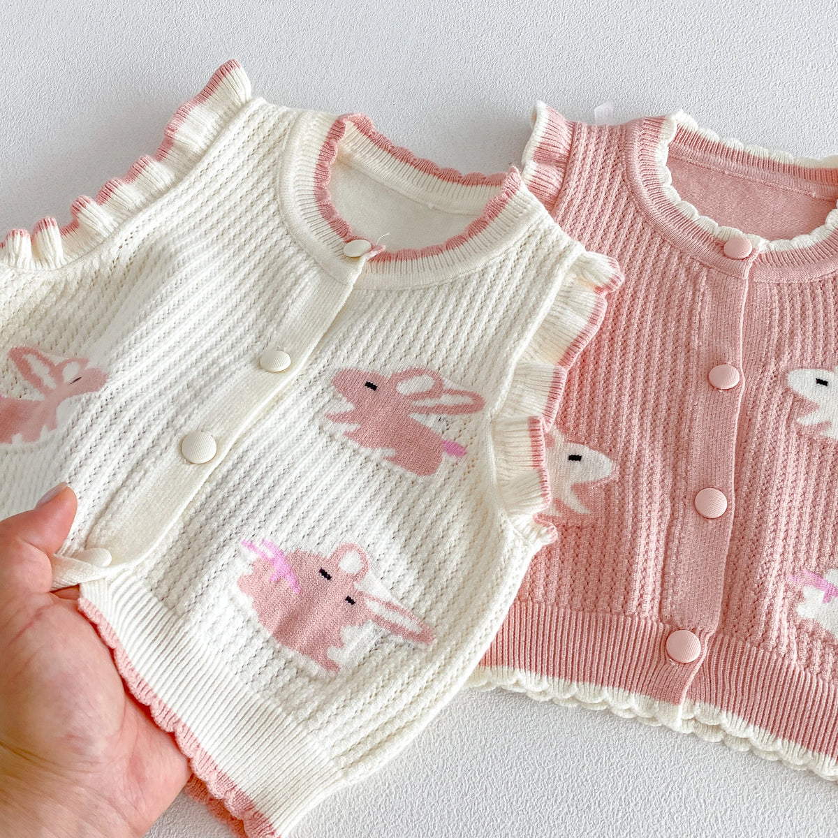 Girls' Vest, Knit Cardigan Top for baby, cartoon Round-Neck Backless Vest, Stylish and Cute Rabbit Vest