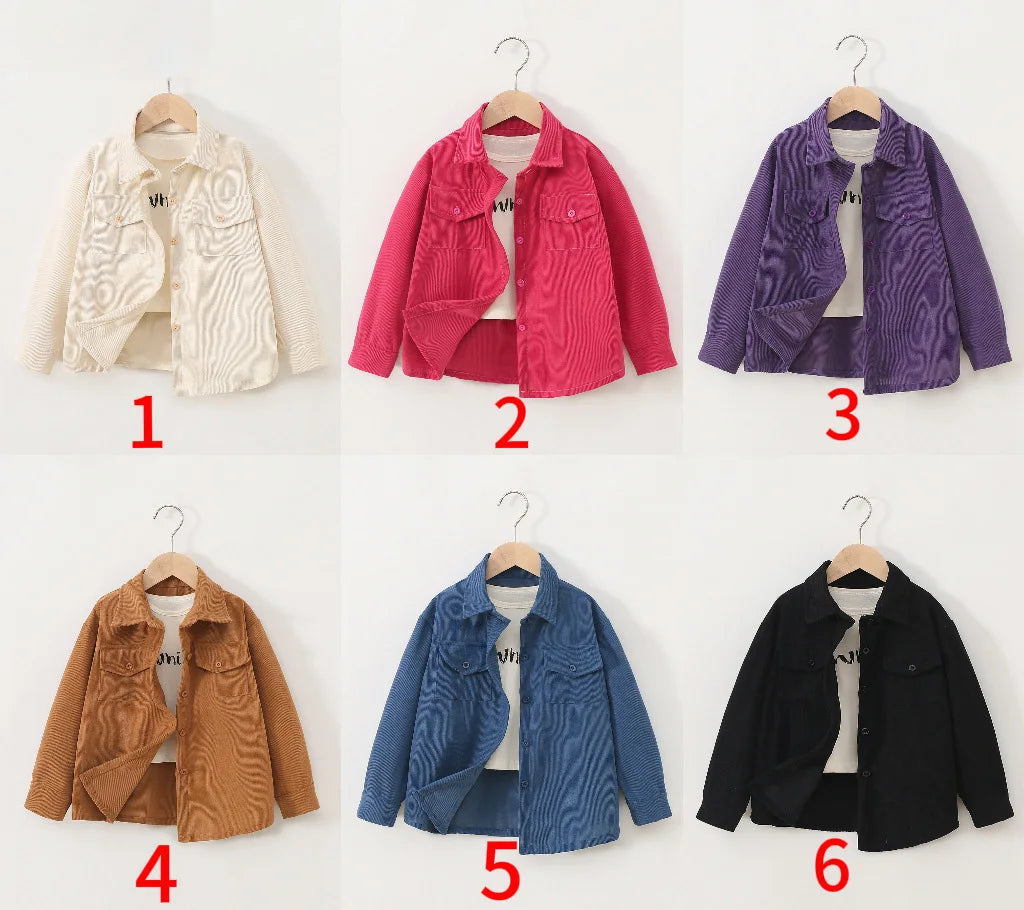 kids jacket 2026 autumn girls boys cute shirt tops Corduroy outwear clothing