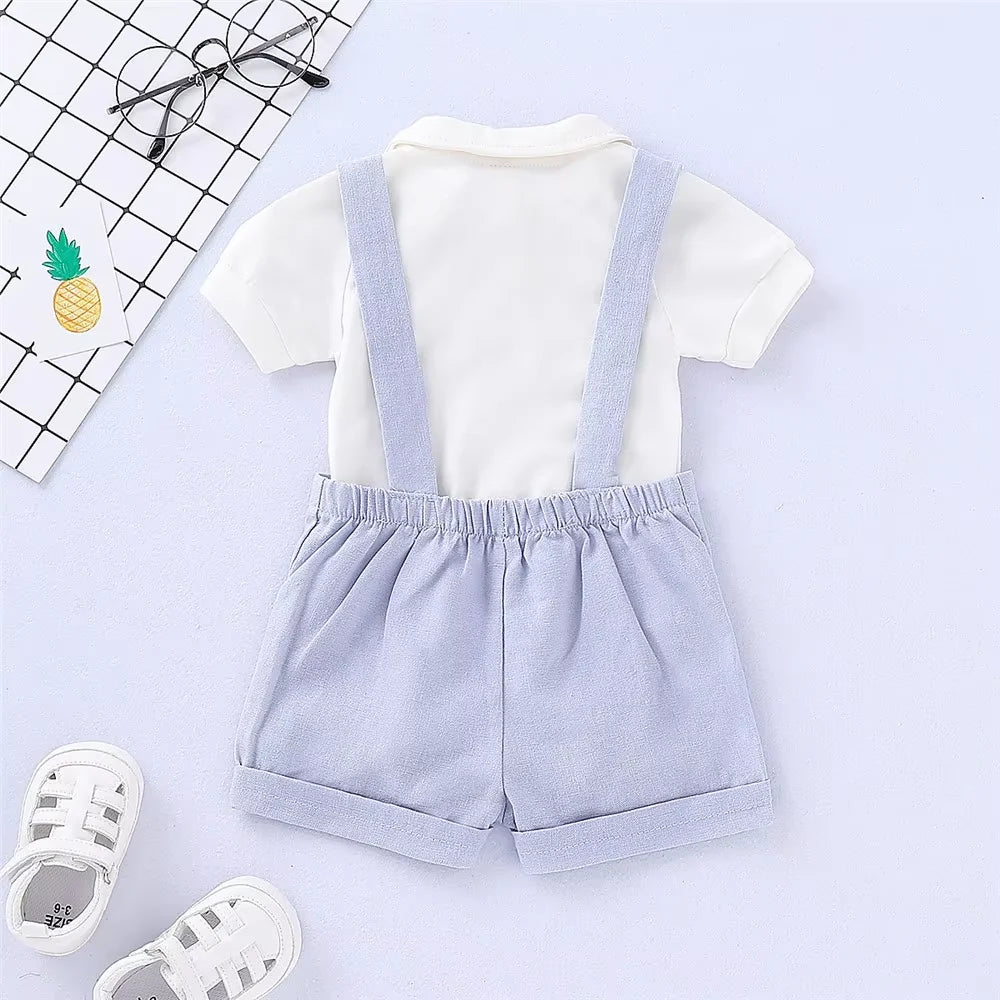 Mini Gentleman Outfit Newborn Baby Boy Formal Costumes Short Sleeve Shirt With Bow + Romper Short Pants Summer Fashion 2 Pcs Set
