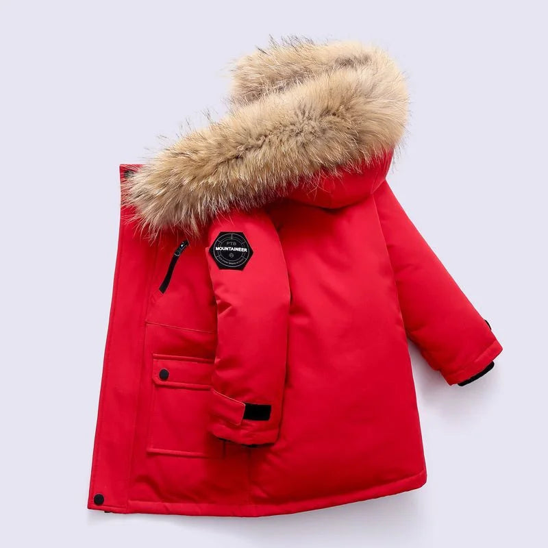 Boys Thickened Down Jackets Children Winter Large Fur Collar Cotton Coat New Kids Warm Hooded Outerwear Teenager Padded Clothing