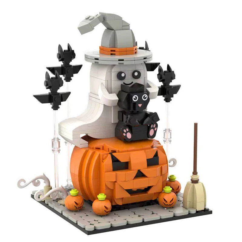 MOC Halloween Pumpkin Lantern Ghost Witch Black Cat Building Blocks Set Cute Desktop Ornament Idea Toys For Adults Holiday Gifts