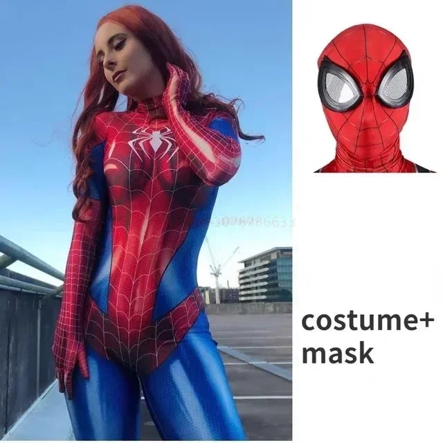 Halloween Superhero Cosplay Costume Spider-Woman Black Cat 3D Printed Tight Jumpsuit Bodysuit Adult Party Outfit Xmas Gift