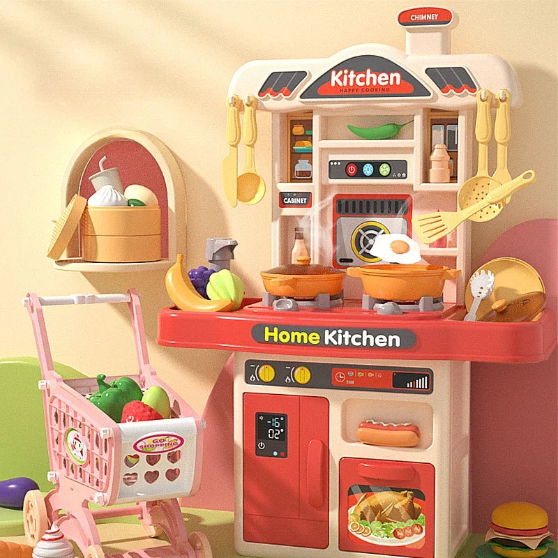 Children Play House Toy Simulation Kitchen Table with Sound Kids Role Play Kitchen Utensils for Girl Cooking Educational Toy Set
