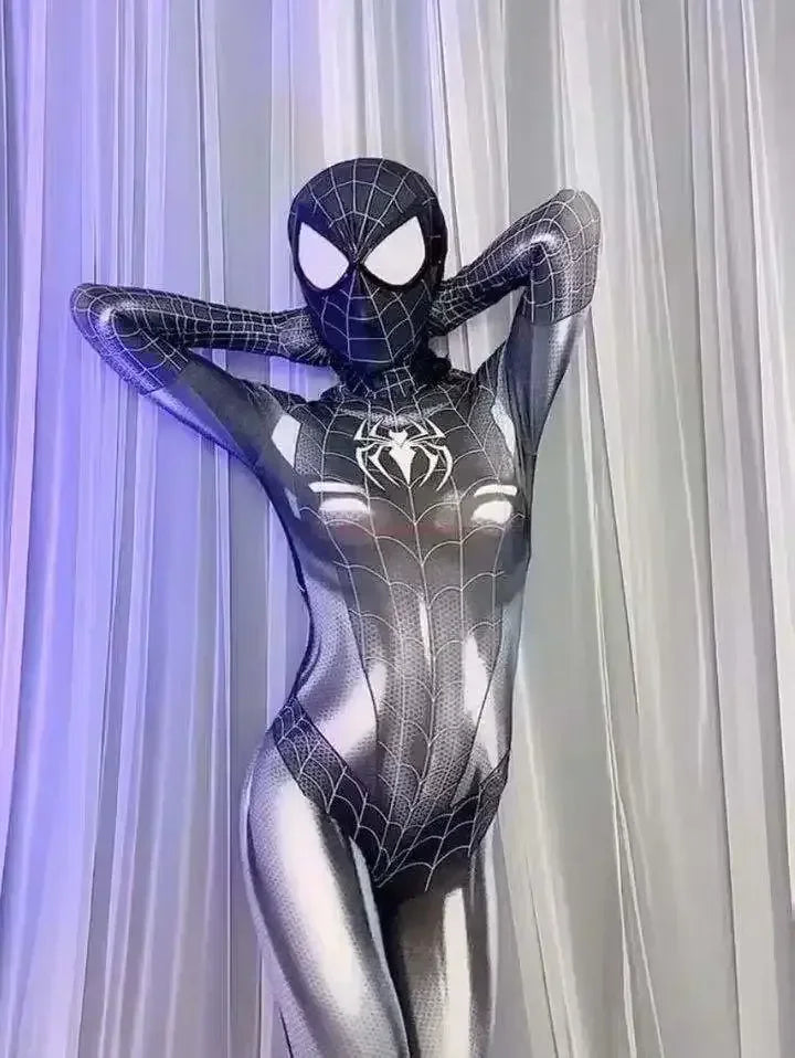 Halloween Superhero Cosplay Costume Spider-Woman Black Cat 3D Printed Tight Jumpsuit Bodysuit Adult Party Outfit Xmas Gift
