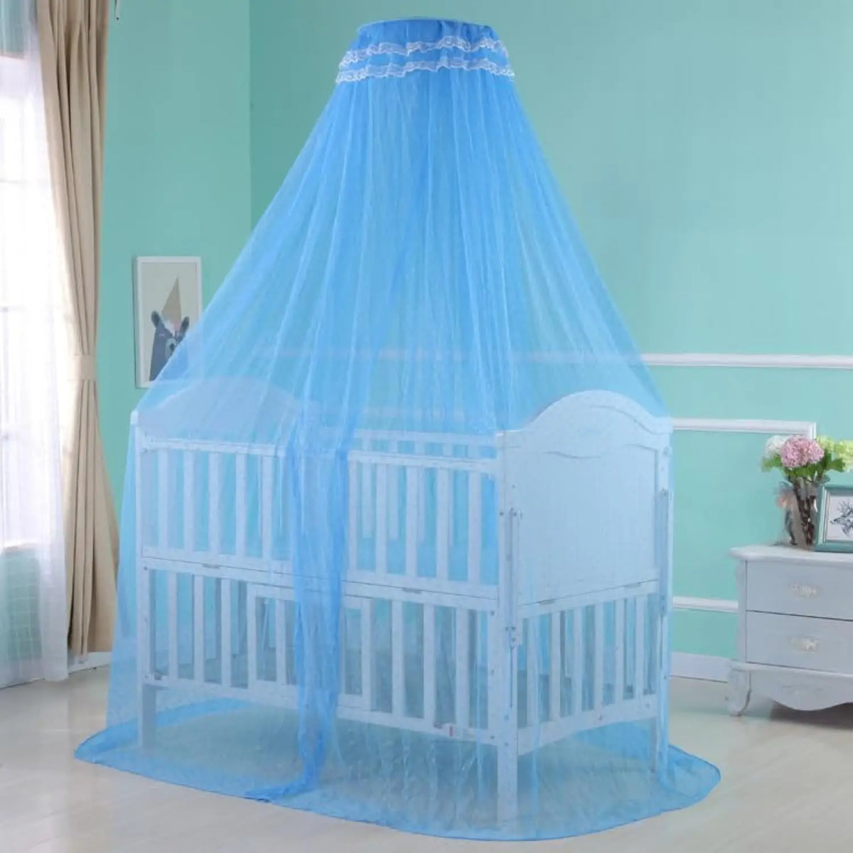 New Bed Canopy, Adjustable Height Baby Bed Canopy with Encrypted Mesh Breathable Skin-Friendly Curtains for Baby Toddler Bedroom