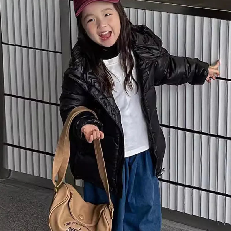 Children's Jacket Winter Down Jacket Jacket Black Gold Down Jacket Boys Girls Middle and Large Children Thickened Short Jacket