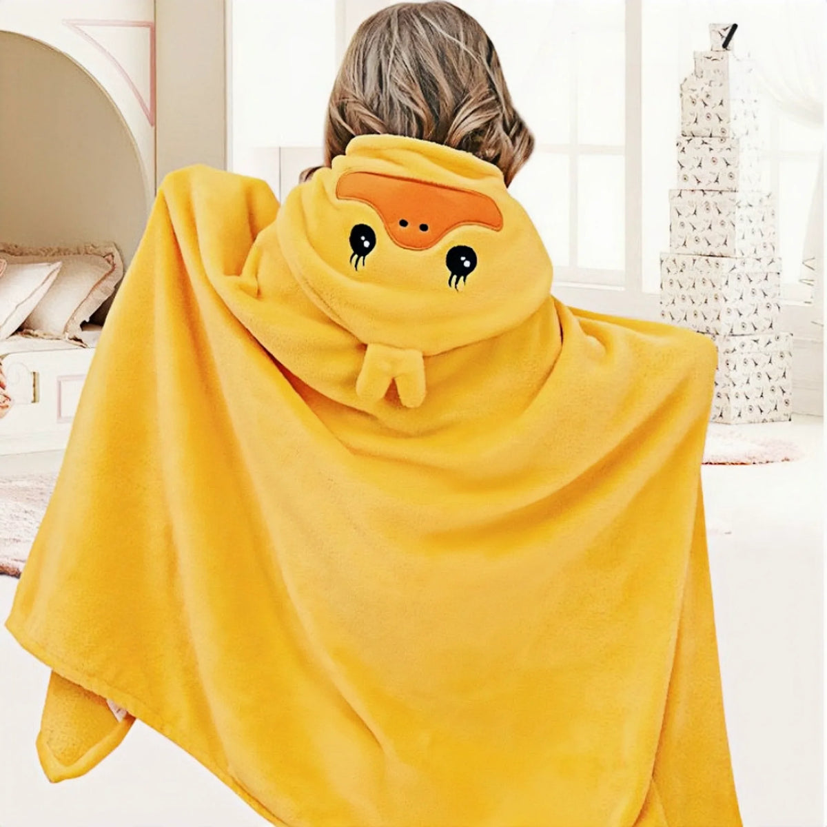 Cartoon Duck Baby Bath Towel Hooded Beach Towel Newborn Boys Girls Coral Fleece Bath Towel for Infants and Toddlers