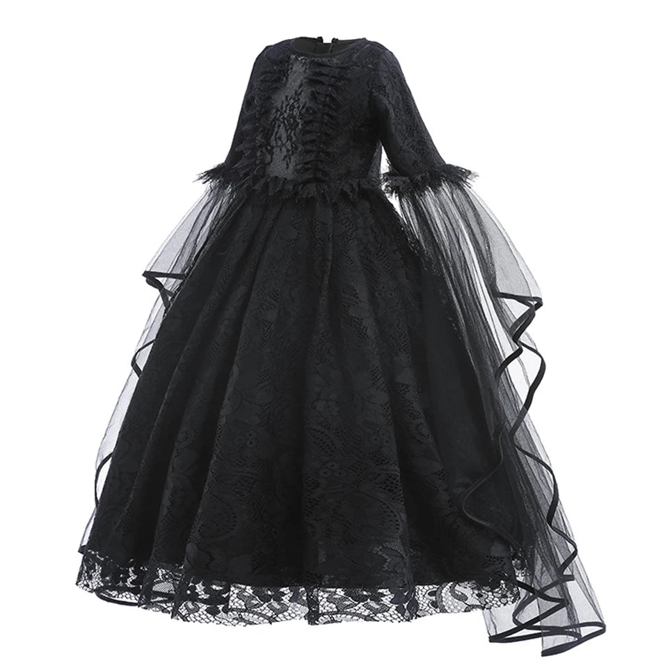Maleficent Costume Girl Girls Halloween Costume Cosplay Evil Queen Black Mesh Children Carnival Party Wand Demonic Witch Dress