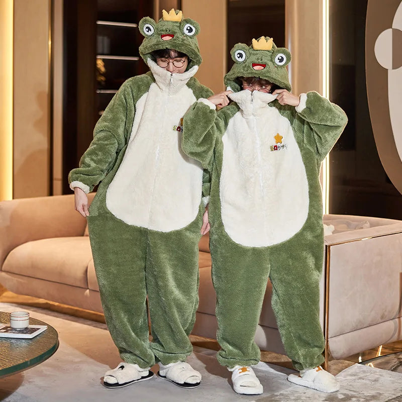 Kigurumi Cat Dinosaur Shark Women Men Pajamas Onesie Couples Jumpsuit Winter Thicken Hooded Pyjamas Halloween Christmas Homewear