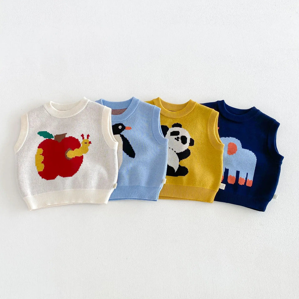 Boys Vest 2026 Spring and Autumn New Children's Clothing Korean Style Fashion Boy Baby Cute Cartoon Knit Vest Simple