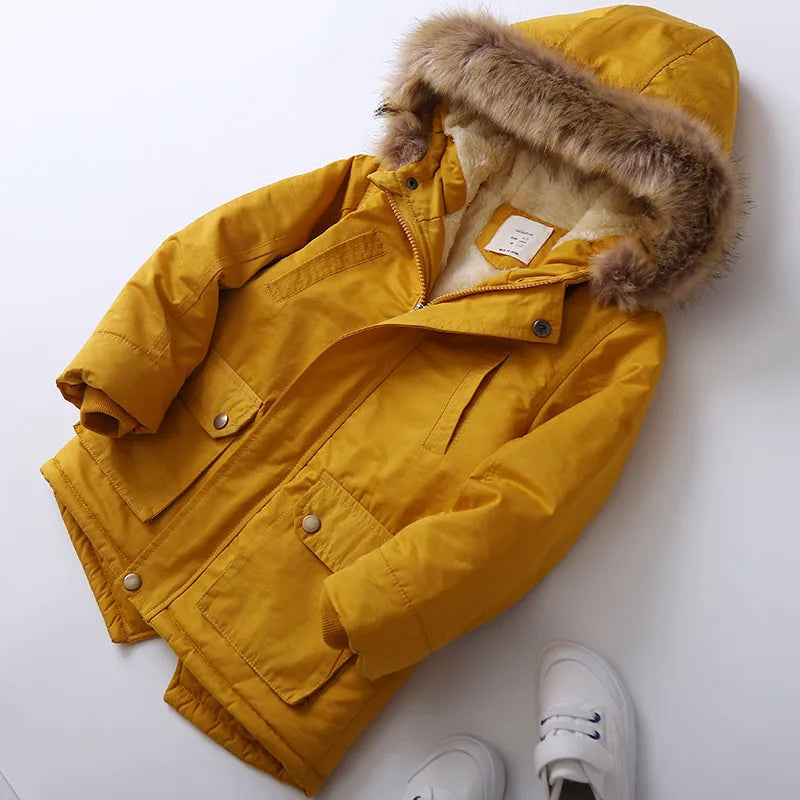 2025 Autumn Winter Children Boy Jacket Outerwear Coat Hooded Plus Velvet Thicken Warm Jacket For Girl 4-14 Year Kids Girl Parka