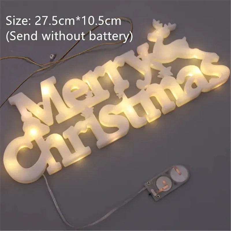 Christmas Decoration 2024 New Year Xmas Merry Christmas LED Letter Tag Light String Fairy Garland Home Decoration Christmas Noel