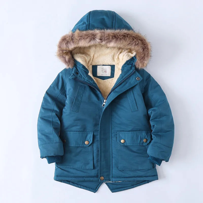 2025 Autumn Winter Children Boy Jacket Outerwear Coat Hooded Plus Velvet Thicken Warm Jacket For Girl 4-14 Year Kids Girl Parka