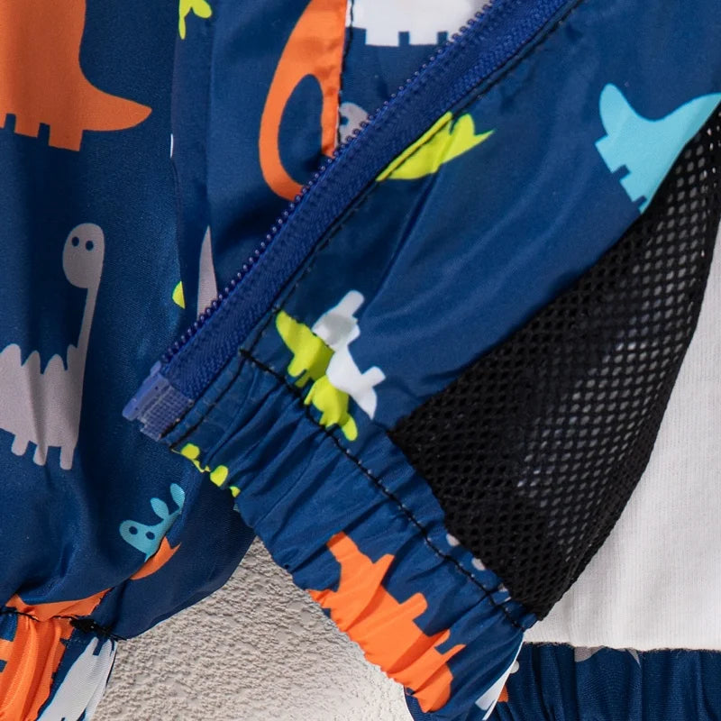 Kids Jacket  Autumn Children's Wear Toddler Cartoon Dinosaur Print Foreign Trade Hooded Zipper Sports Coat