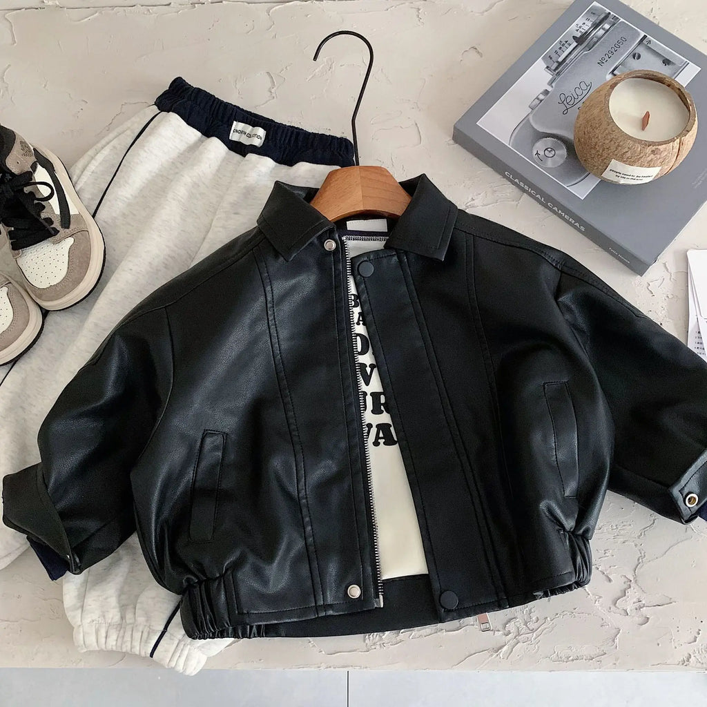 Children Leather Jacket 2026 Autumn and Winter New Product Cool Splicing Jacket Thick Top Fashionable Daily Versatile