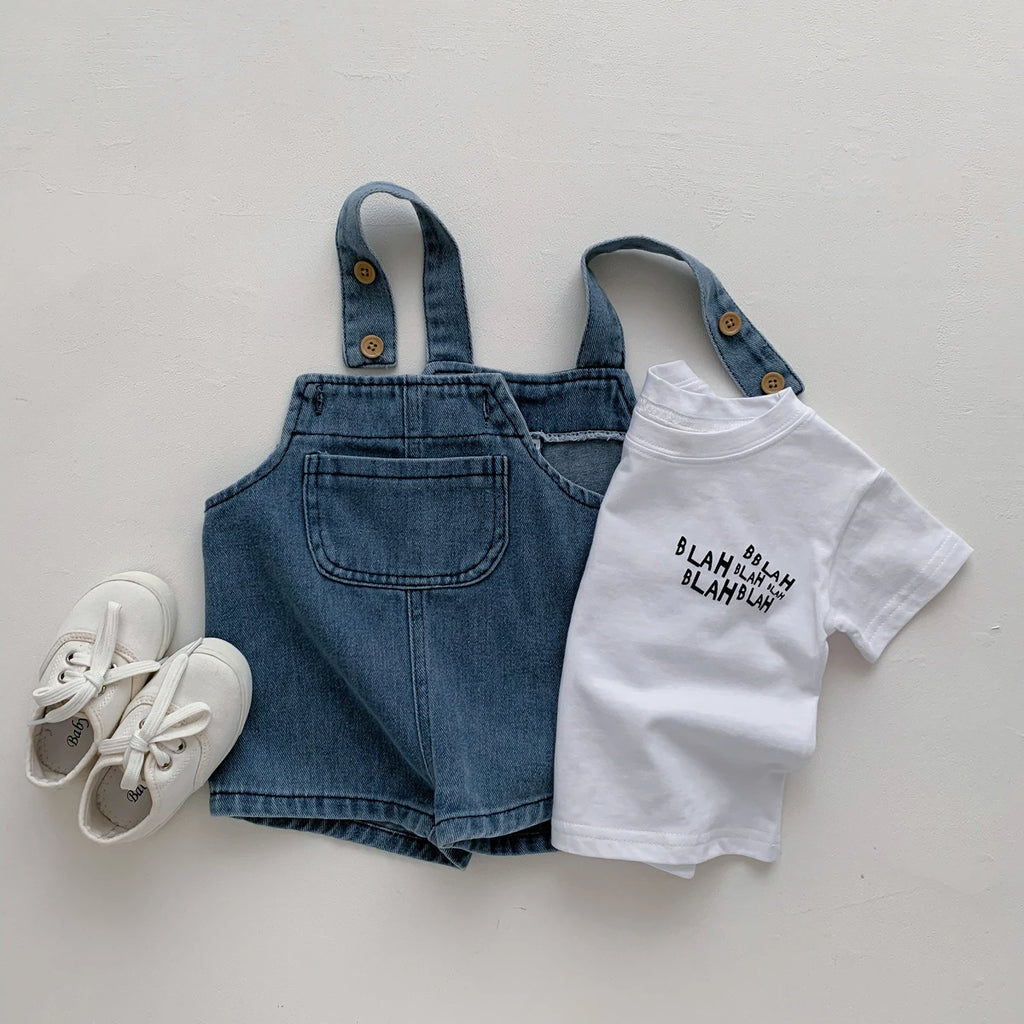 Baby Clothes for Girls Boys T Shirt with Denim Jumpsuit Newborn Clothes Set 2pcs