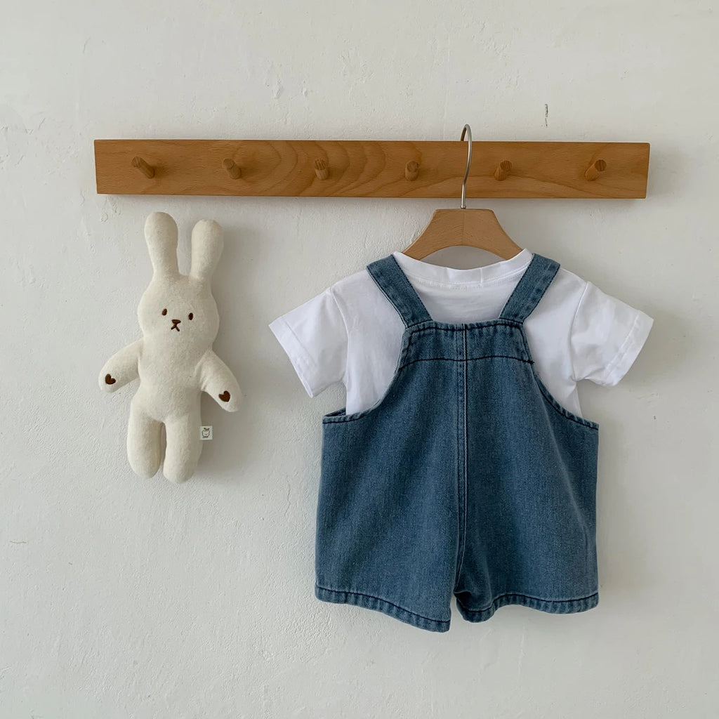 Baby Clothes for Girls Boys T Shirt with Denim Jumpsuit Newborn Clothes Set 2pcs