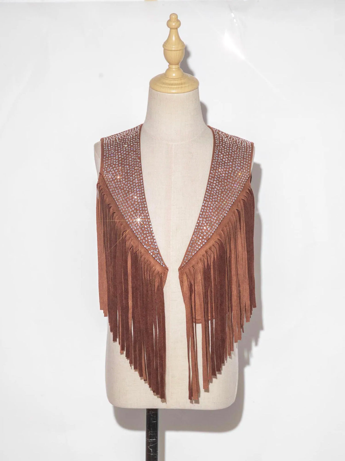 Girls Western Cowgirl Vest Tassels Shiny Rhinestones Open Front Waistcoat Tops Halloween Carnival Theme Party Cowboy Costume