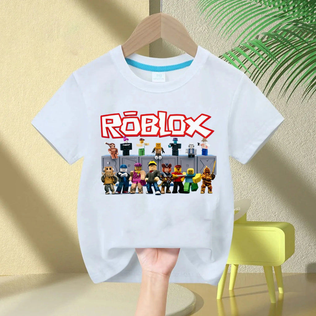 Roblox 2026 Kids' 100% Cotton T-Shirt – Boys' Short-Sleeve Crew Neck T-Shirt with Cartoon Print, Girl Casual and Comfortable Top