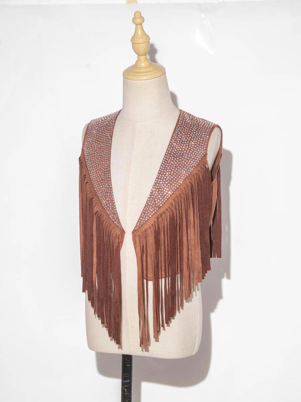 Girls Western Cowgirl Vest Tassels Shiny Rhinestones Open Front Waistcoat Tops Halloween Carnival Theme Party Cowboy Costume