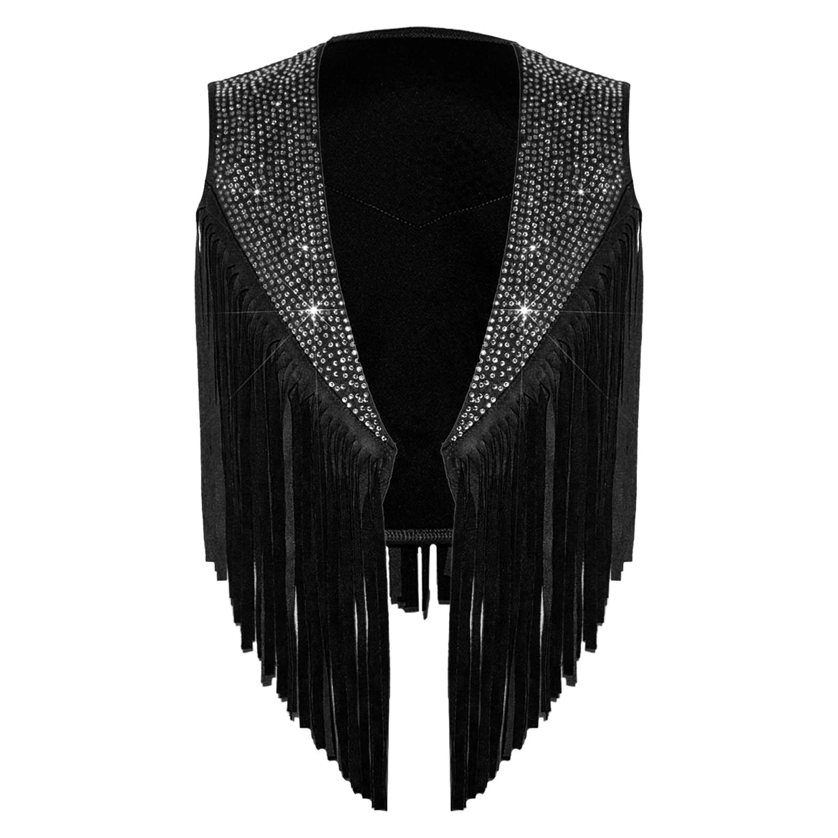 Girls Western Cowgirl Vest Tassels Shiny Rhinestones Open Front Waistcoat Tops Halloween Carnival Theme Party Cowboy Costume