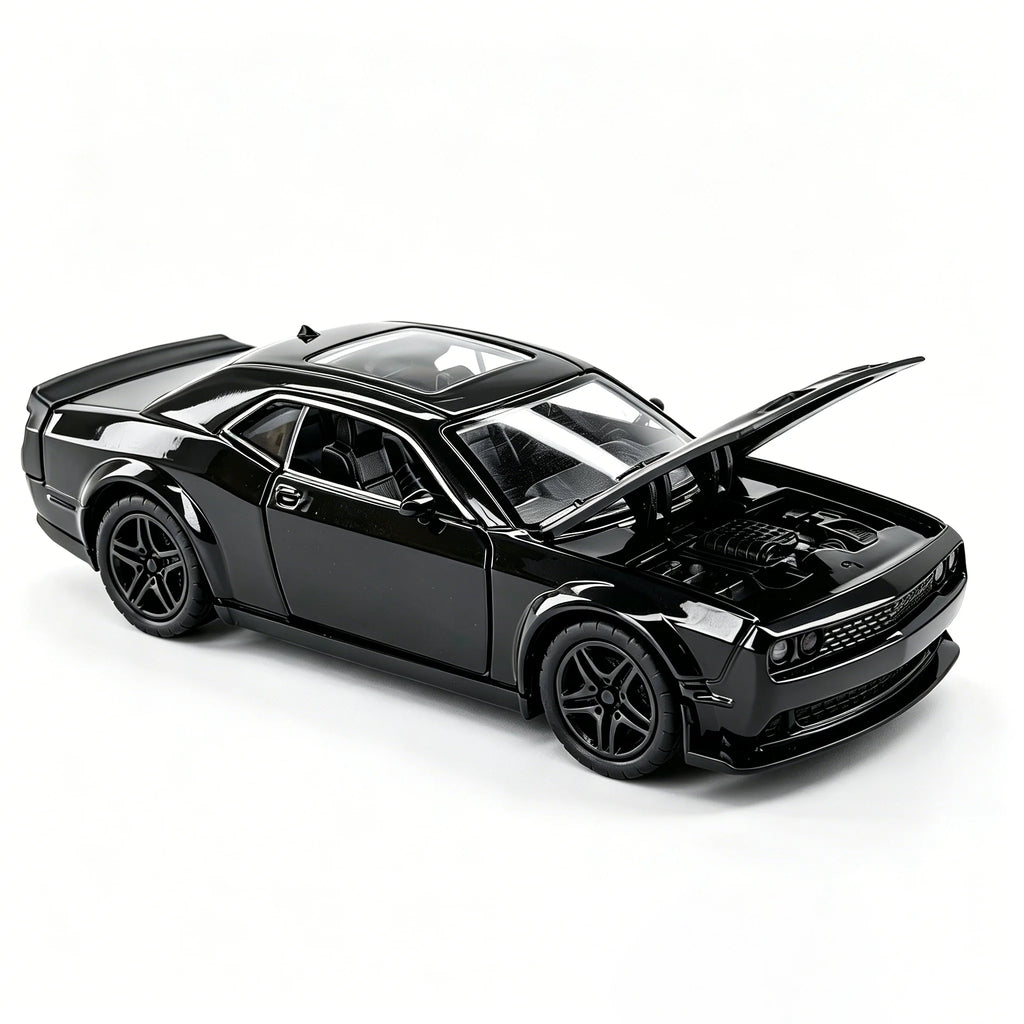 Children’s alloy spring-powered car model. Boy-themed, realistic, collectible, racing car/toy.