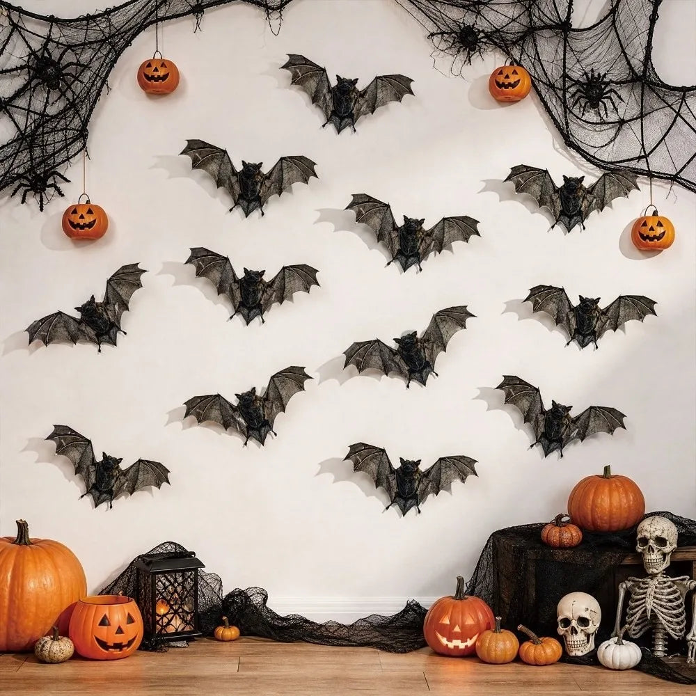 12Pcs Waterproof PVC 3D Bat Wall Stickers Realistic 3D Texture Double-sided Printing Halloween Bat Decals Easy to Paste Reusable