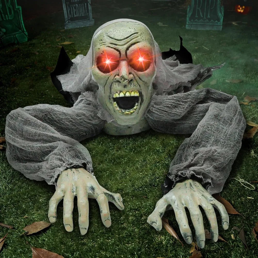 Groundbreaker Zombie with Sound and Flashing Eyes Halloween Decor for Halloween Yard Garden Outdoor Indoor Decorations, Photobooth Props