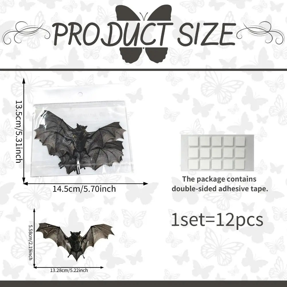 12Pcs Waterproof PVC 3D Bat Wall Stickers Realistic 3D Texture Double-sided Printing Halloween Bat Decals Easy to Paste Reusable