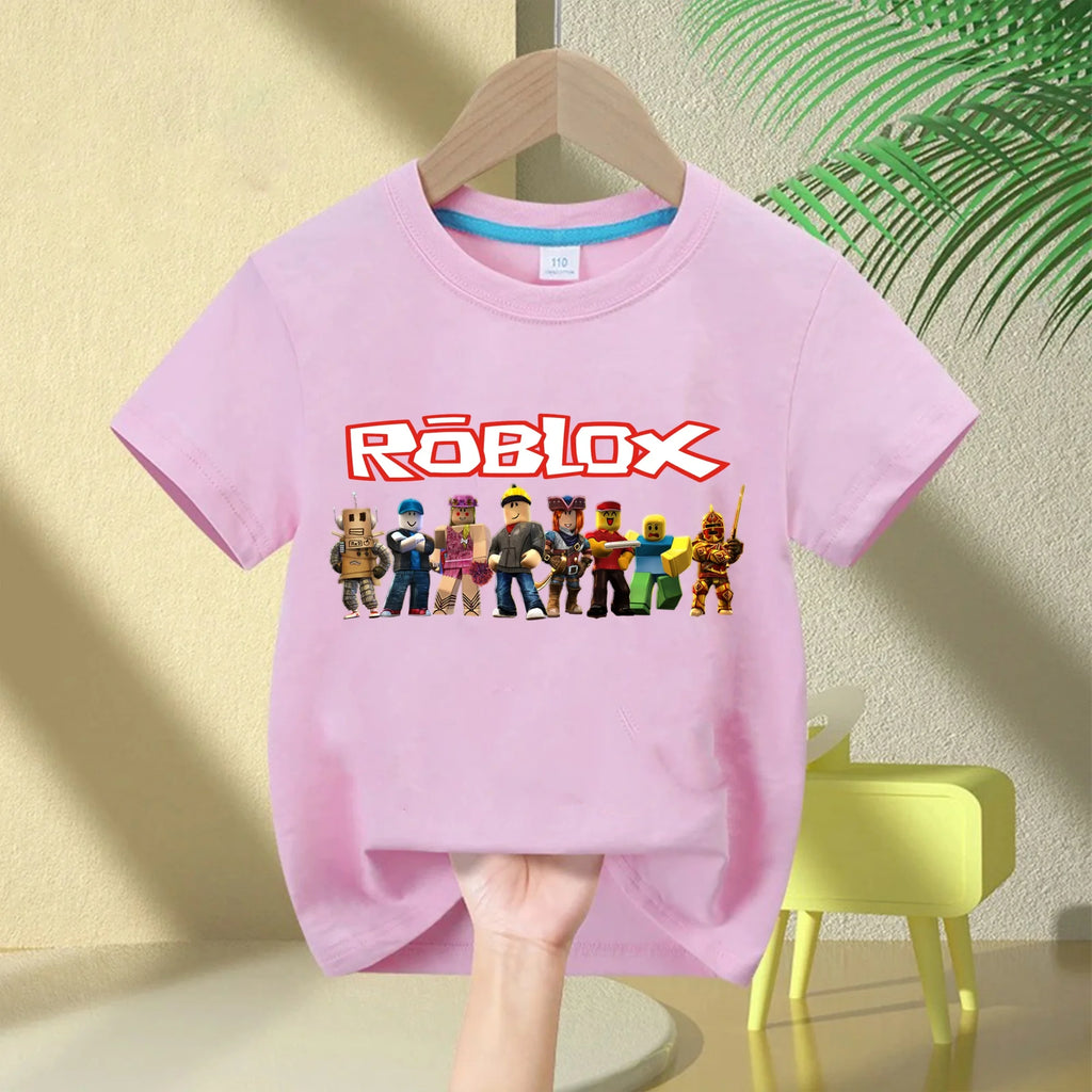Roblox 2026 Kids' 100% Cotton T-Shirt – Boys' Short-Sleeve Crew Neck T-Shirt with Cartoon Print, Girl Casual and Comfortable Top