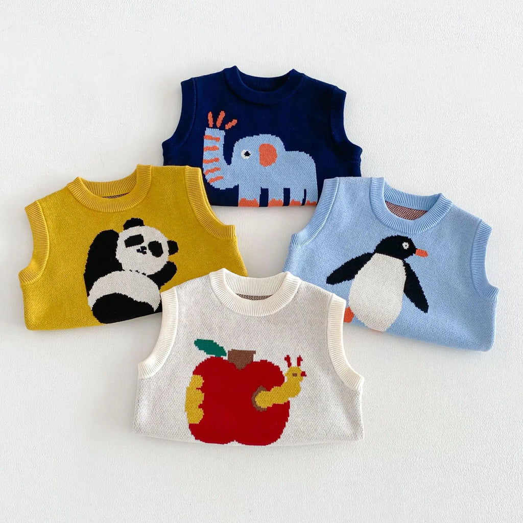 Boys Vest 2026 Spring and Autumn New Children's Clothing Korean Style Fashion Boy Baby Cute Cartoon Knit Vest Simple