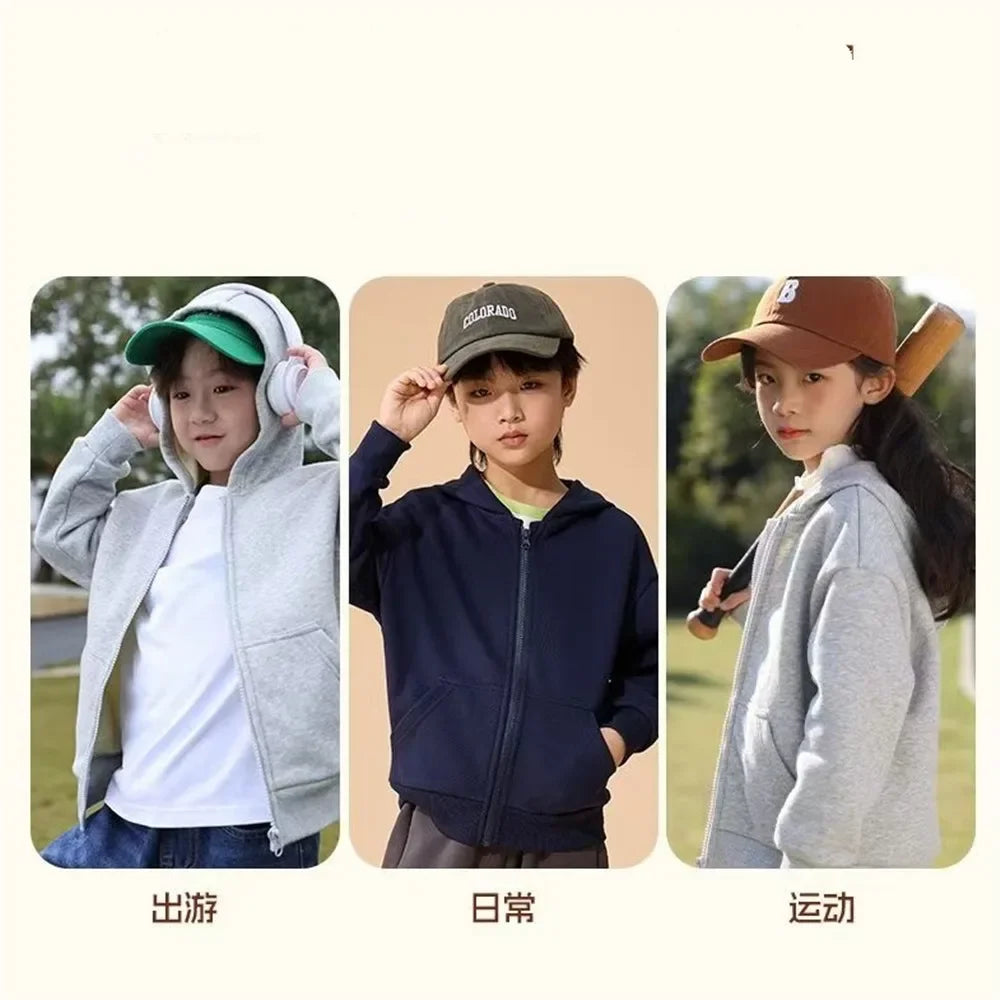Children's long-sleeve zip-upjacket for autumn and wintercartoon-style outerwear with "23" print;boys' jacket hooded sweatshirt.