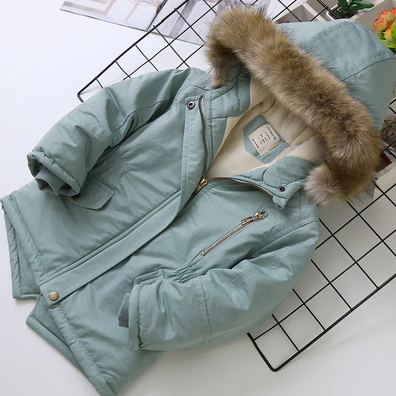 2025 Autumn Winter Children Boy Jacket Outerwear Coat Hooded Plus Velvet Thicken Warm Jacket For Girl 4-14 Year Kids Girl Parka