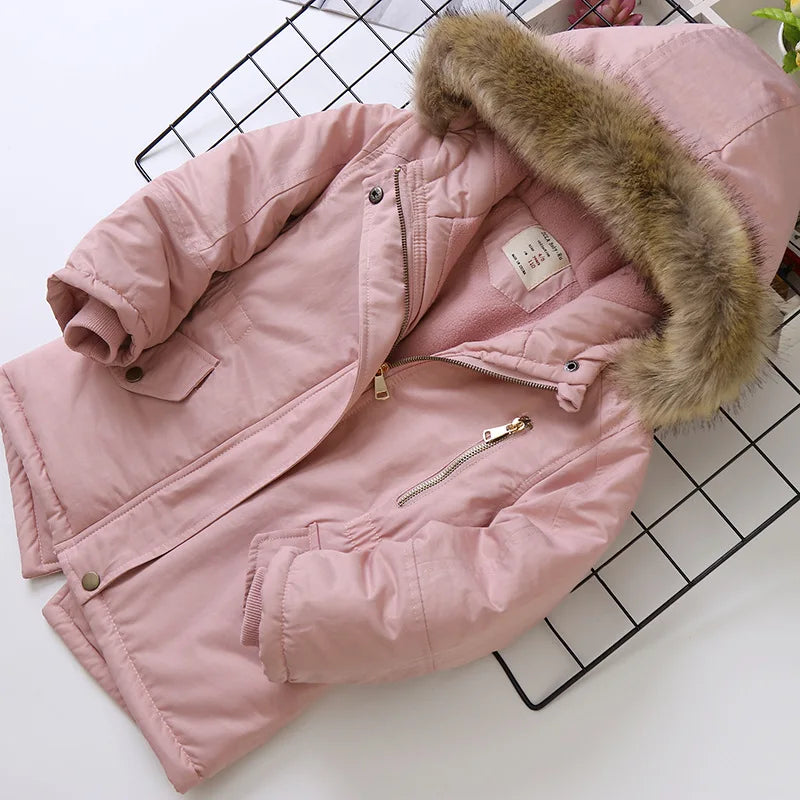 2025 Autumn Winter Children Boy Jacket Outerwear Coat Hooded Plus Velvet Thicken Warm Jacket For Girl 4-14 Year Kids Girl Parka