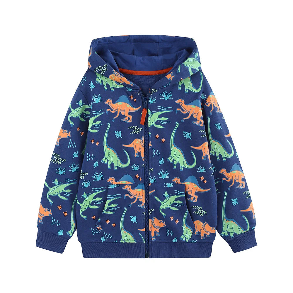 Children's Hooded Jacket New Cars Printed Long Sleeve Zipper Winter Autumn Outwear for Boys Girls 2-7T Spring Coats