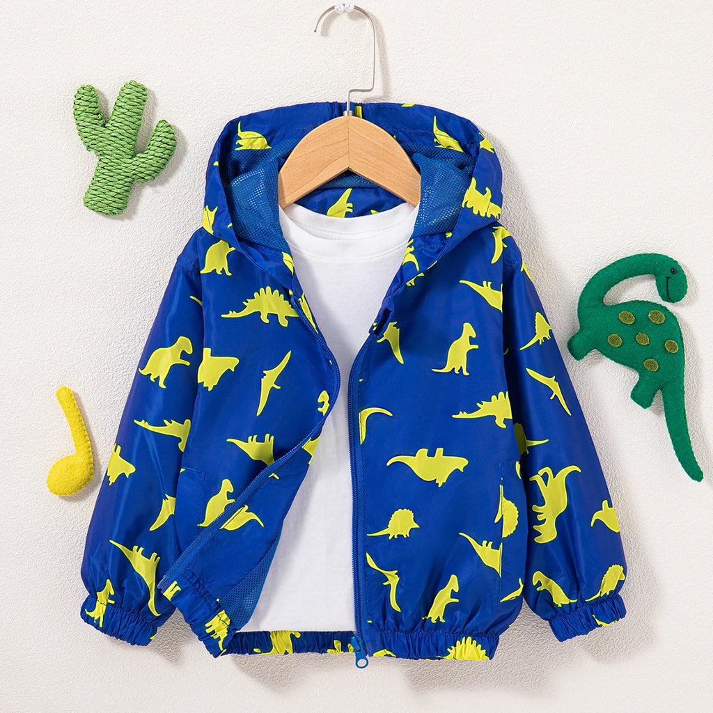 Kids Jacket  Autumn Children's Wear Toddler Cartoon Dinosaur Print Foreign Trade Hooded Zipper Sports Coat