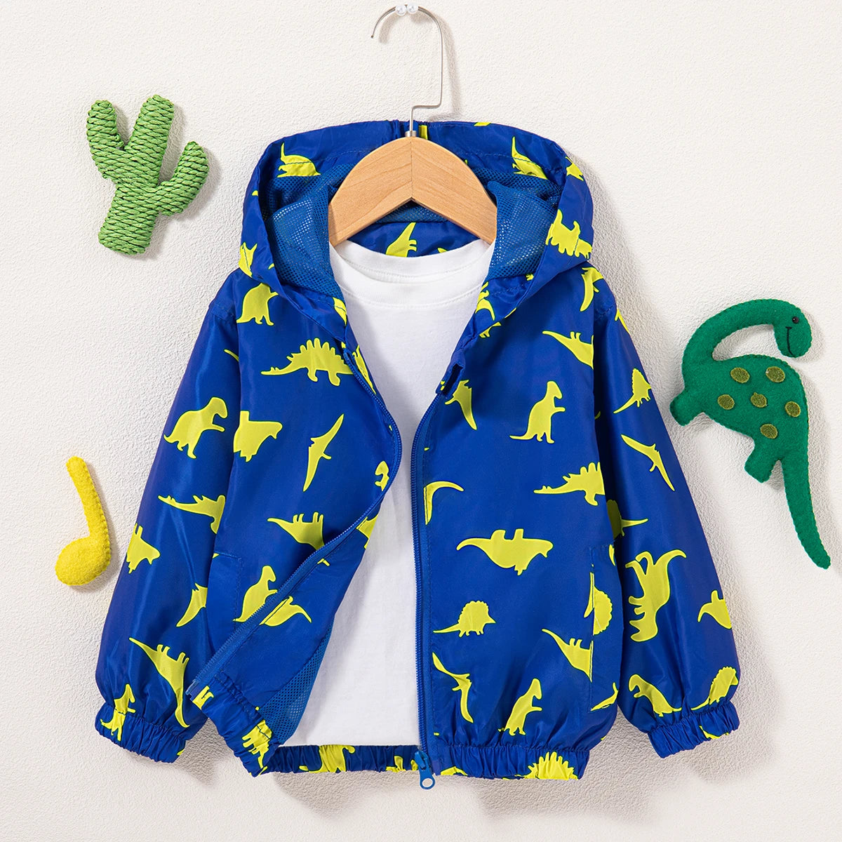 Kids Jacket  Autumn Children's Wear Toddler Cartoon Dinosaur Print Foreign Trade Hooded Zipper Sports Coat
