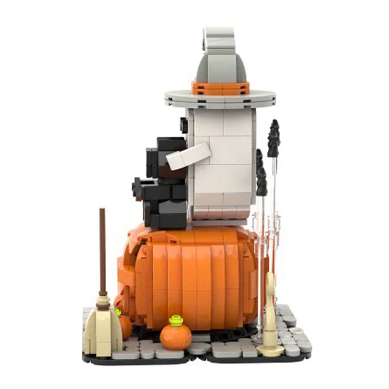 MOC Halloween Pumpkin Lantern Ghost Witch Black Cat Building Blocks Set Cute Desktop Ornament Idea Toys For Adults Holiday Gifts