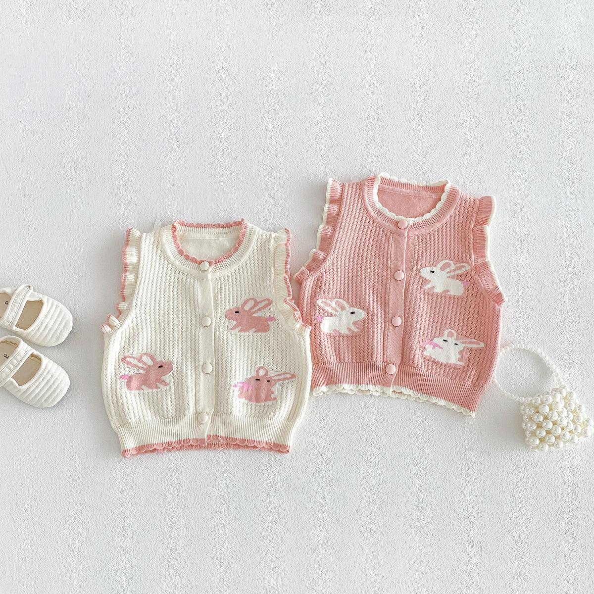 Girls' Vest, Knit Cardigan Top for baby, cartoon Round-Neck Backless Vest, Stylish and Cute Rabbit Vest