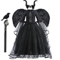 Maleficent Costume Girl Girls Halloween Costume Cosplay Evil Queen Black Mesh Children Carnival Party Wand Demonic Witch Dress
