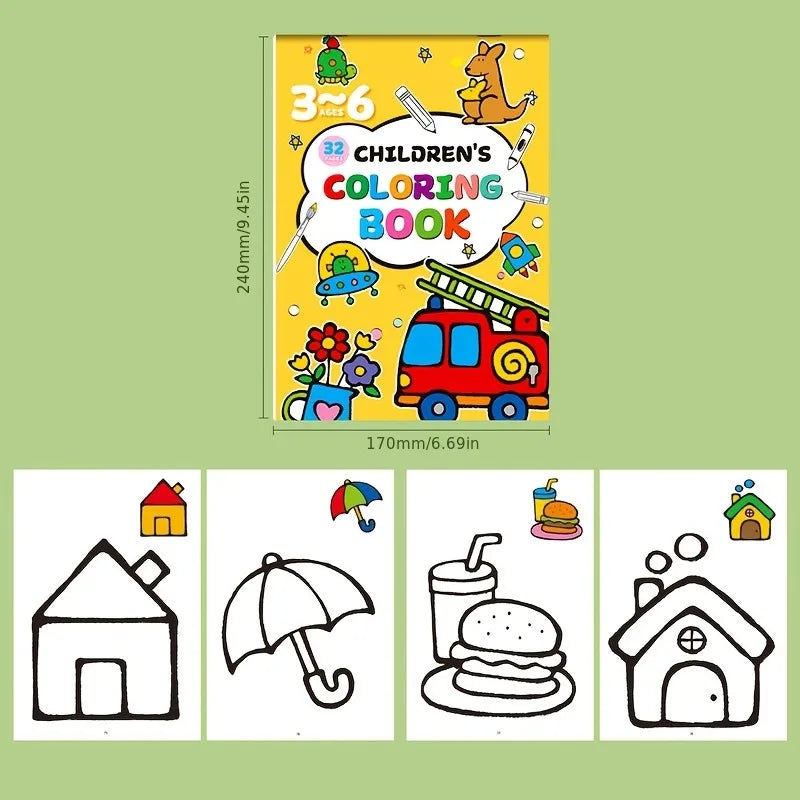 Children's Drawing Book, Containing Colored Cases, Graffiti Cartoon Animals, Transportation, Food Themes, Fun Coloring Book